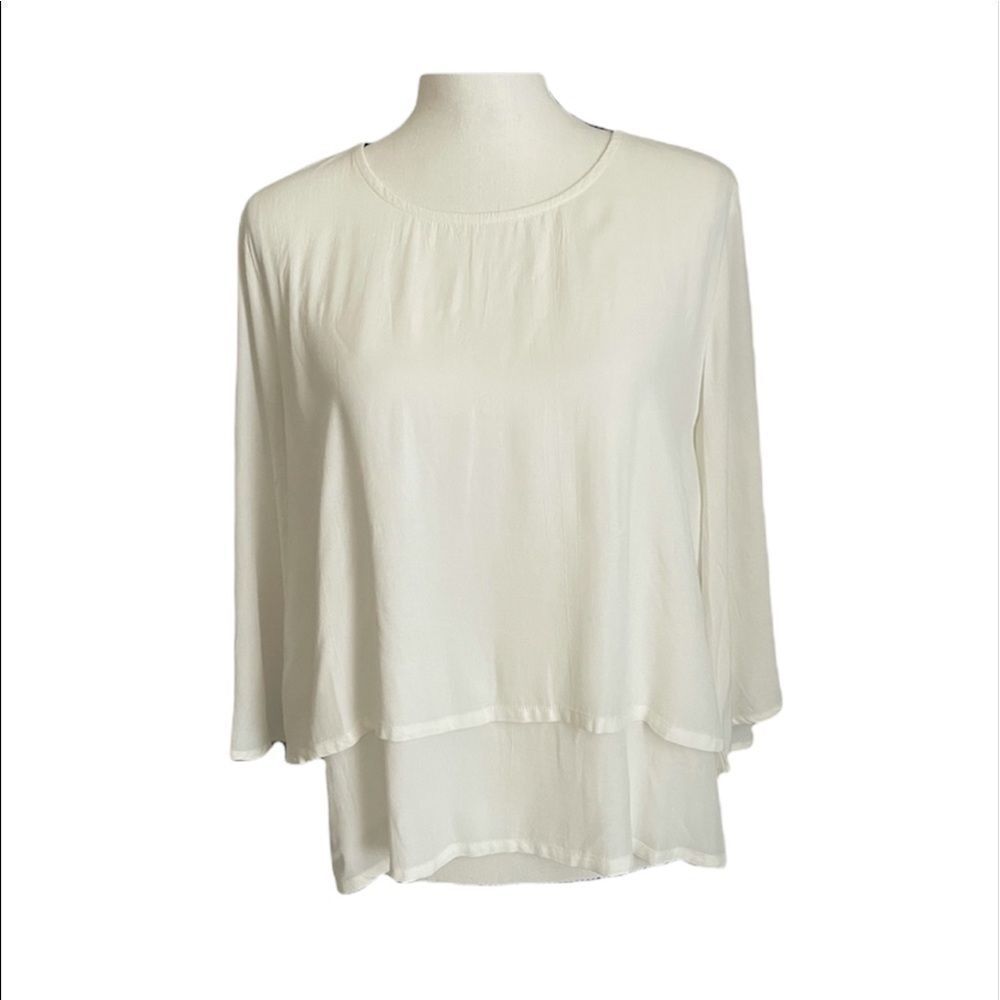 🟢Masai Brynhild Ivory Layered A Line Blouse 3/4 Sleeve Size XS